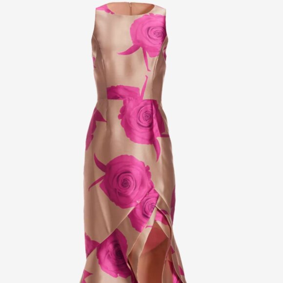 Exploded Rose Print High Neck Ruffle Gown - Picture 1 of 1